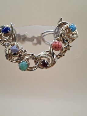 Unmarked Goldette Snake And Gemstone Vintage Bracelet